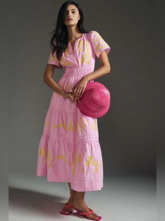 Maeve Dresses & Skirts - Anthropologie Somerset Maxi Dress in Pink & Yellow Embroidered Edition Sz Medium
